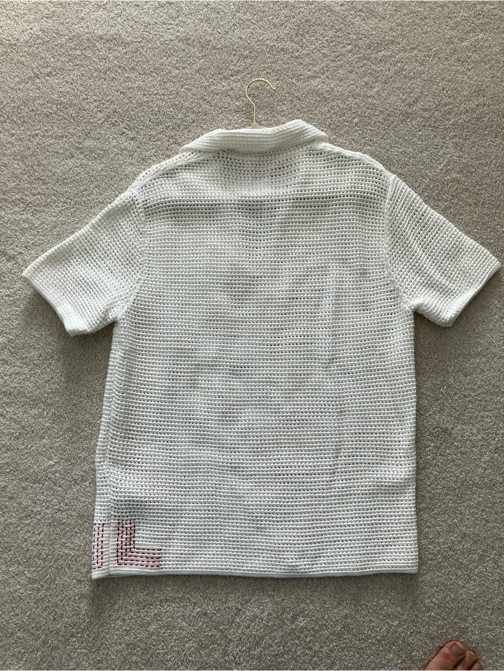 Orlebar Brown Batten Crochet Classic Fit Crochet Polo Shirt in Sea Mist Size L